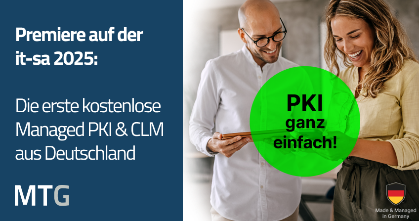 Premiere auf der it-sa: Deutschlands erste 360° Managed PKI & CLM mit FREE-Plan Premiere auf der it-sa: Deutschlands erste 360° Managed PKI & CLM mit FREE-Plan