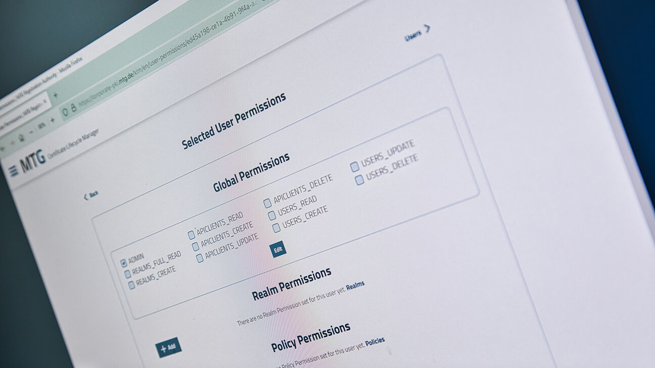 Berechtigungen für Bereiche setzen Selected Permission Settings